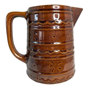 MAR-CREST Oven-Proof STONEWARE PITCHER 2 Qt Brown Pottery Farmhouse Vintage